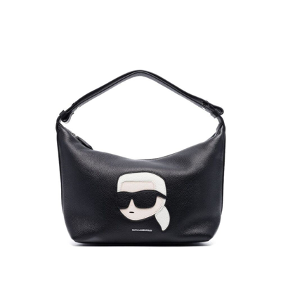 Karl Lagerfeld Lea Ikonik-motif Shoulder Bag In Black
