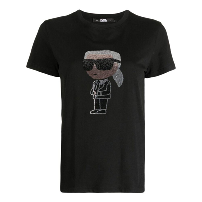 Karl Lagerfeld Karl Ikonik Rhinestone T-shirt In Black
