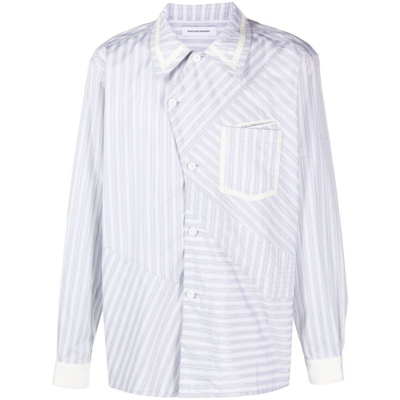 Kiko Kostadinov Asymmetric-fastening Striped Cotton Shirt In Grey