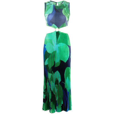 L'idée Jardin Floral-print Pleated Gown In Green