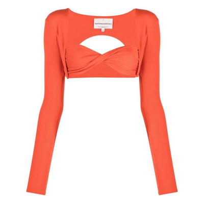 Lama Jouni Knitted Twist-front Crop Top In Orange