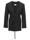 The Row Clio Belted Collarless Wool Serge Jacket In Black