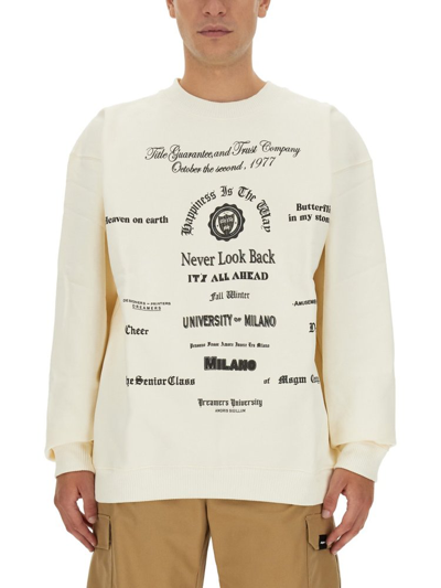 Msgm Graphic Printed Crewneck Sweatshirt In Beige