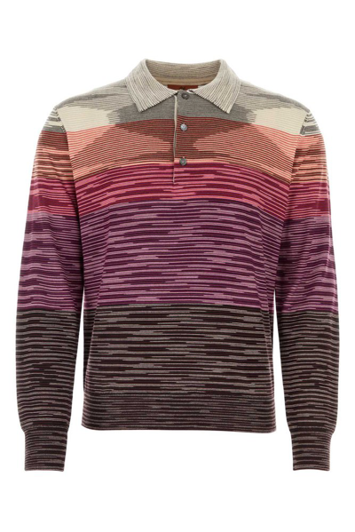 Missoni Striped Wool Polo Shirt In Purple