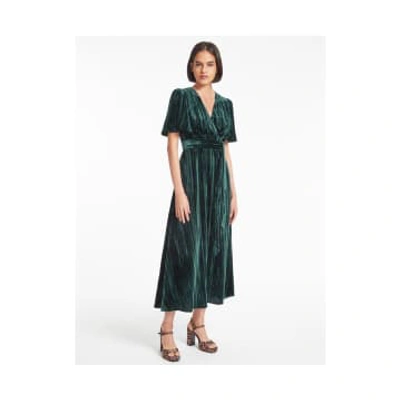 Cefinn Gina Wrap-effect Plissé-velvet Midi Dress In Green