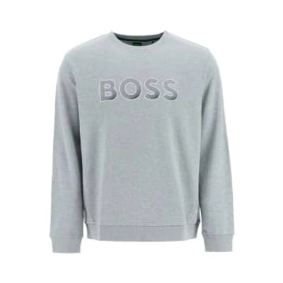 Hugo Boss Salbo Outline Logo Mens Crew Neck Sweatshirt In Light/pastel Grey 059
