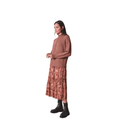 Indi And Cold Printed Midi Skirt In Bordeaux From In Burgundy