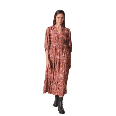 Indi And Cold Printed V-neck Midi Dress In Bordeaux From In Burgundy