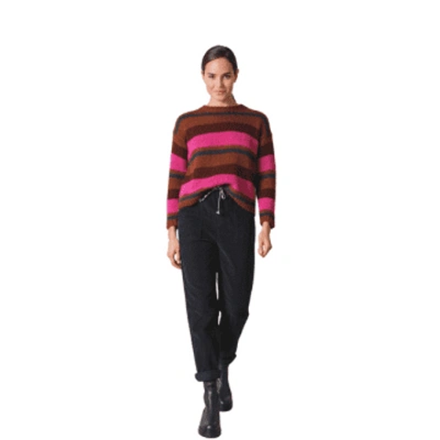 Indi And Cold Striped Jersey Jumper In Fuschia From