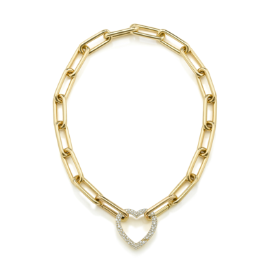 Robinson Pelham Identity Necklace With Diamond Heart In 18k Yellow Gold,diamonds​