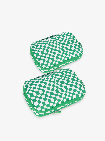 Calpak Small Compression Packing Cubes In Green Checkerboard