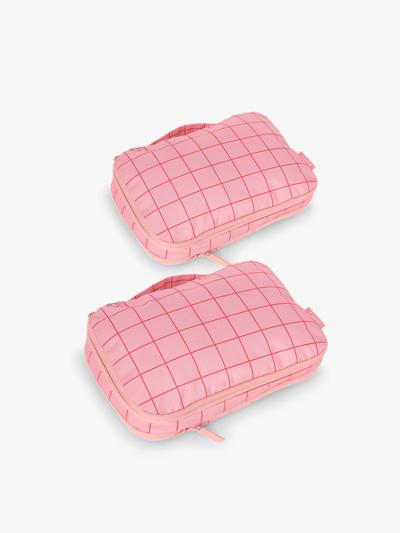 Calpak Small Compression Packing Cubes In Pink Grid