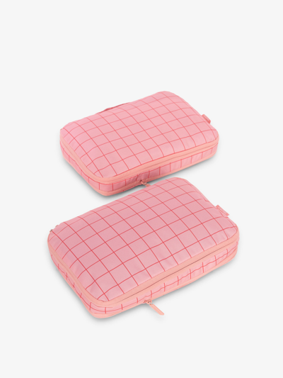 Calpak Medium Compression Packing Cubes In Pink Grid