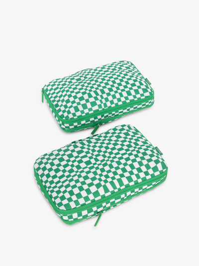 Calpak Medium Compression Packing Cubes In Green Checkerboard