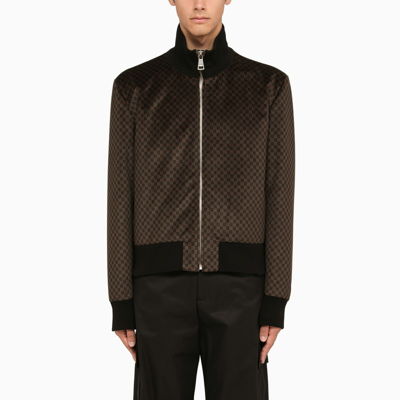 Balmain Reversible Mini Monogram Bomber Jacket In Brown