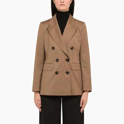 Max Mara Oppio Cold Wool Double Breasted Jacket In Brown