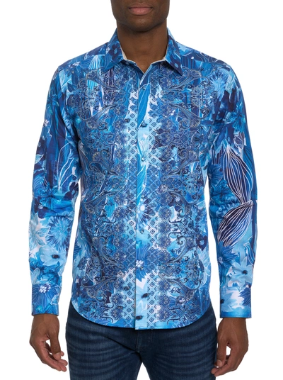 Robert Graham Limited Edition Escaple Long Sleeve Shirt Big In Blue