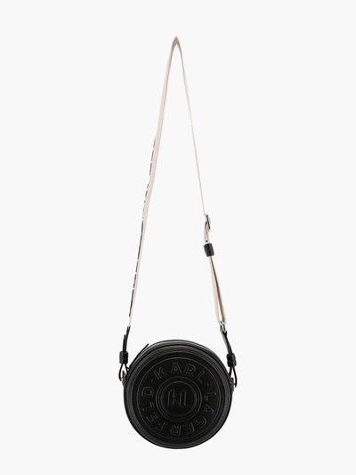 Karl Lagerfeld Leather Shoulder Bag With Embossed Logo In Black