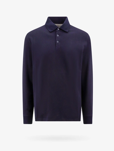 Brunello Cucinelli Long-sleeve Wool-blend Polo Shirt In Navy