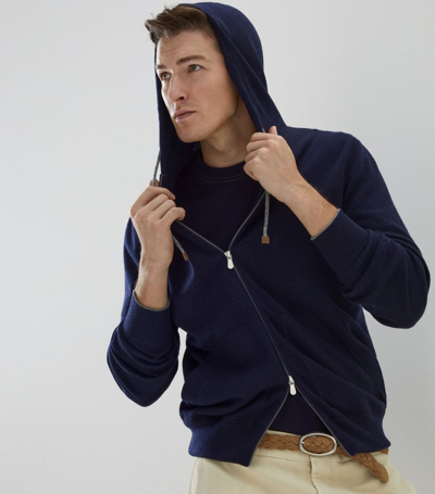 Brunello Cucinelli Cashmere Zip-up Hoodie In Blue