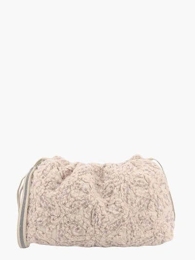 Brunello Cucinelli Dazzling Flowers-embroidered Shoulder Bag In Beige