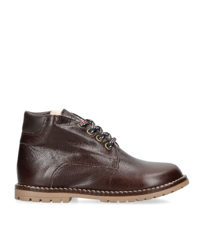 Bonpoint Kids' Leather Derby Boots In Brown