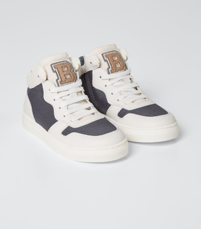 Brunello Cucinelli Kids' Leather High-top Sneakers In Multicoloured
