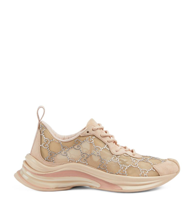 Gucci Gg Crystal Mesh Runner Sneakers In Nude