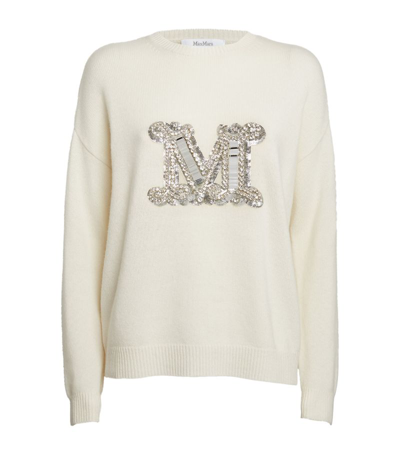 Max Mara Palato Cashmere Knit Sweater W/ Logo In White