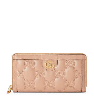 Gucci Leather Gg Matelassé Wallet In Pink