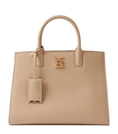 Burberry Leather Mini Frances Tote Bag In Oat Beige