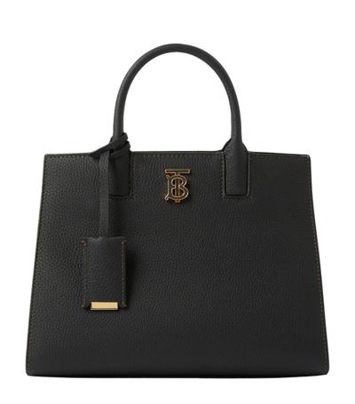 Burberry Small Leather Frances Tote Bag In Schwarz