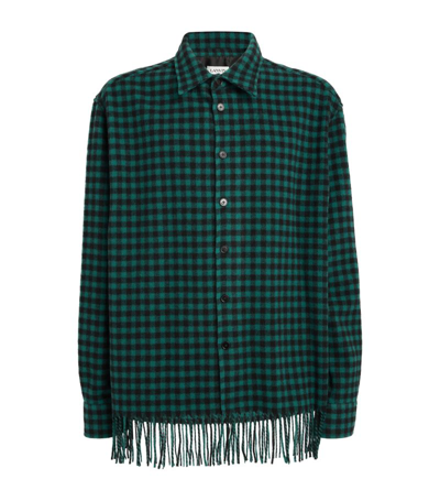 Lanvin Check-pattern Fringed Wool Shirt In Green