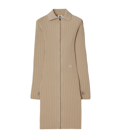 Burberry Ekd Ribbed-knit Minidress In Neutrals