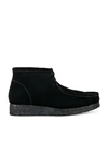 Clarks Wallabee Suede Boot In Black