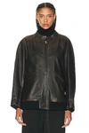 The Row Kengia Distressed Leather Bomber Jacket In Brown