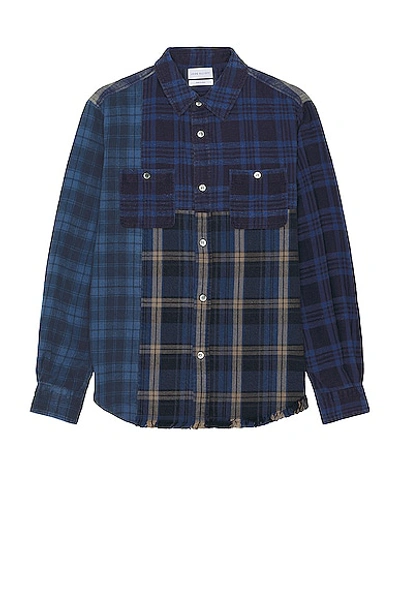 John Elliott Silverado Paneled Plaid Shirt Blue X Black In Blue Black