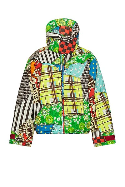 Erl Unisex Cowboy Snowboard Down Coat Woven Multicolour Patchwork Printed Hooded Puffer - Unisex Cowboy In Blue