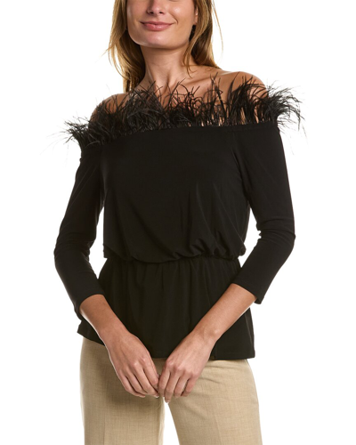 Adrianna Papell Women's Feather-trim Off-the-shoulder Top In Black