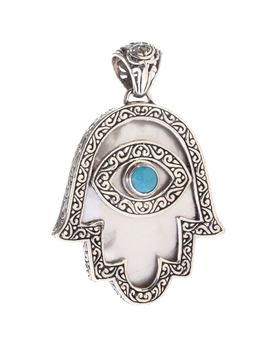 Samuel B. Samuel B Silver Turquoise Pearl Hamsa Pendant