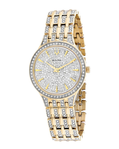 Bulova Phantom Crystal Pave Dial Ladies Watch 98l263 In Gold Tone