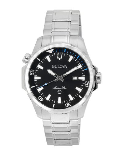 Bulova Men's Marine Star Black Dial Watch In Silver