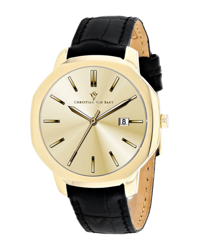 Christian Van Sant Men's Octavius Slim Gold Dial Watch In Black / Gold / Gold Tone / Yellow