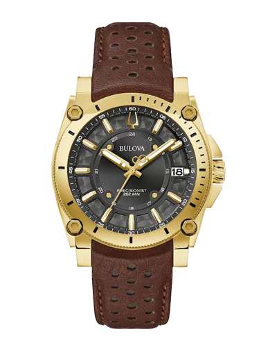 Bulova Men's Precisionist Icon Brown Leather Strap Watch 40mm In Black/brown