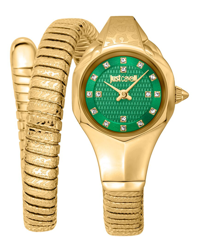 Just Cavalli Women's Ip Yellow Goldtone Stainless Steel & Crystal Wrap Watch/22mm In Yellow Gold Green