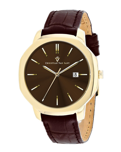 Christian Van Sant Octavius Slim Quartz Brown Dial Men's Watch Cv0537 In Brown / Gold Tone / Yellow