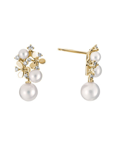Pearls 14k 0.28 Ct. Tw. Diamond Pearl Drop Earrings