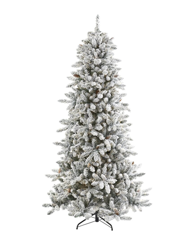 Nearly Natural 7.5ft Flocked Livingston Fir Artificial Christmas Tree With Pine Cones & 1336 Bendabl In Green