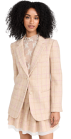 Loveshackfancy Denzel Checked Houndstooth Wool Blazer In Creamy Caramel