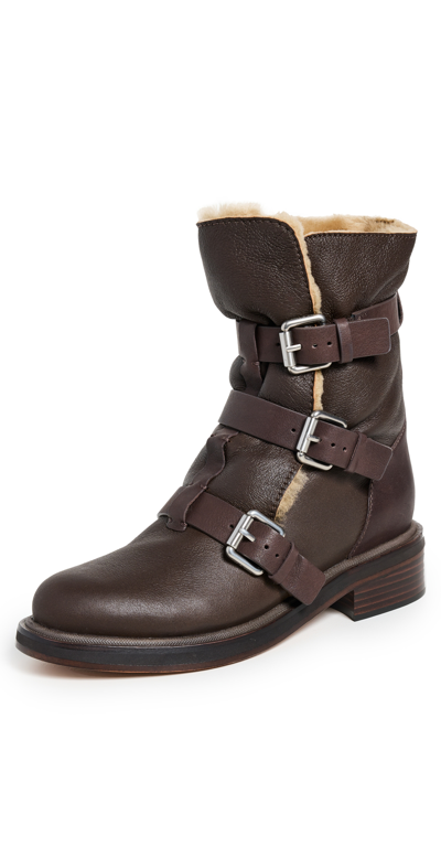 Rag & Bone Rb Leather Shearling Buckle Moto Boots In Brown